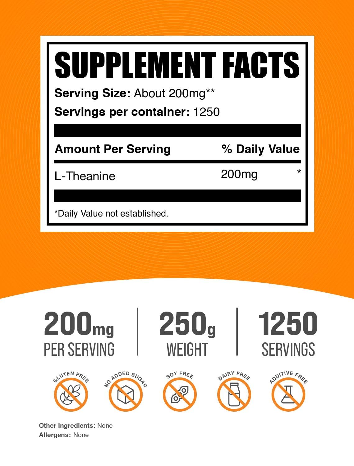 BulkSupplements primer plano del polvo de L-theanine que muestra textura fina y sin aditivos