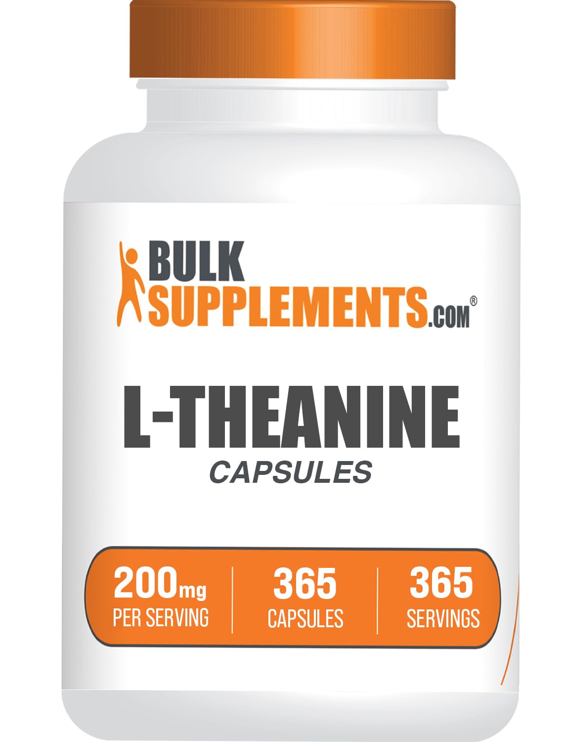 BulkSupplements envase frontal de L-Theanine 200 mg, presentación clara y pura
