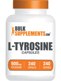 BulkSupplements envase frontal de L-Tyrosina 500 mg mostrando etiqueta clara y cantidad
