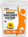 BulkSupplements frente del pack de lecitina de girasol orgánica mostrando el envase y tamaño