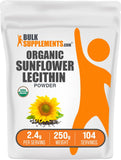 BulkSupplements envase frontal de lecitina de girasol orgánica, fácil identificación
