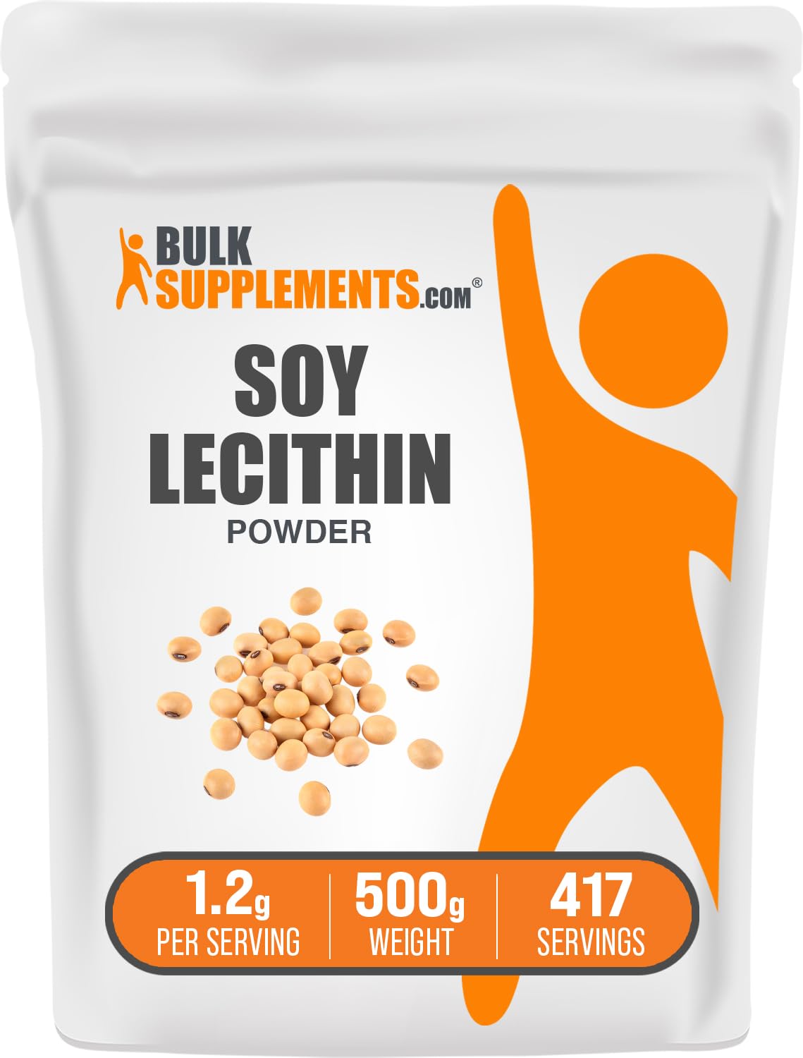 BulkSupplements paquete frontal con lecitina de soja, presentación clara y práctica