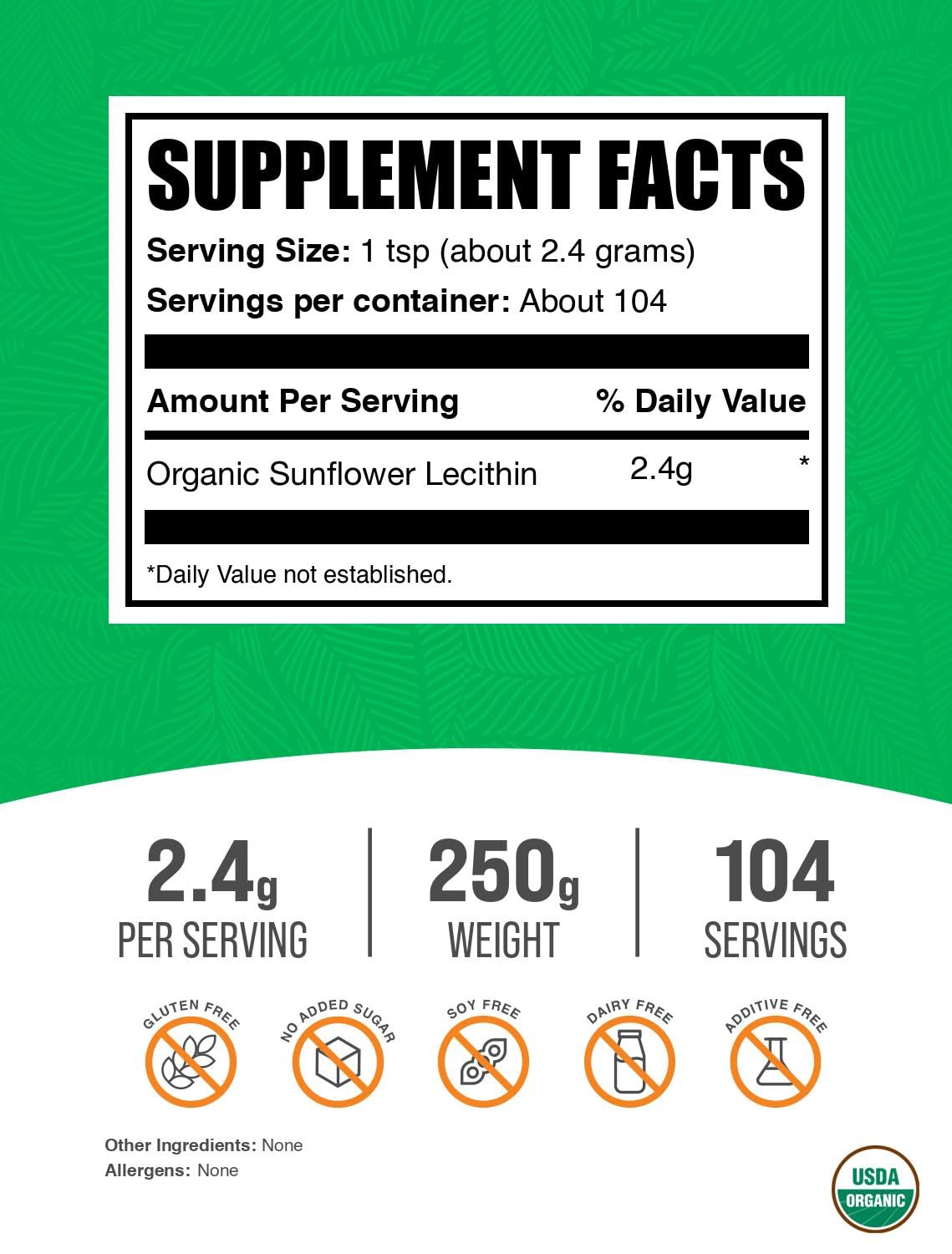 BulkSupplements detalle de polvo de lecitina de girasol, textura fina y homogeneidad