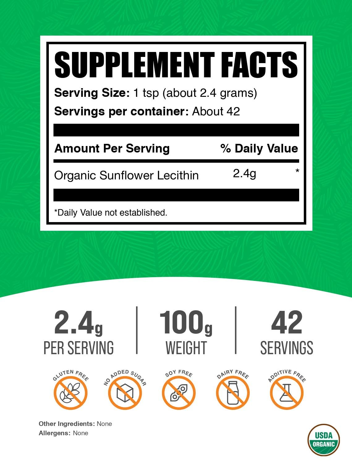 BulkSupplements textura en cuchara del polvo de lecitina de girasol fácil de disolver