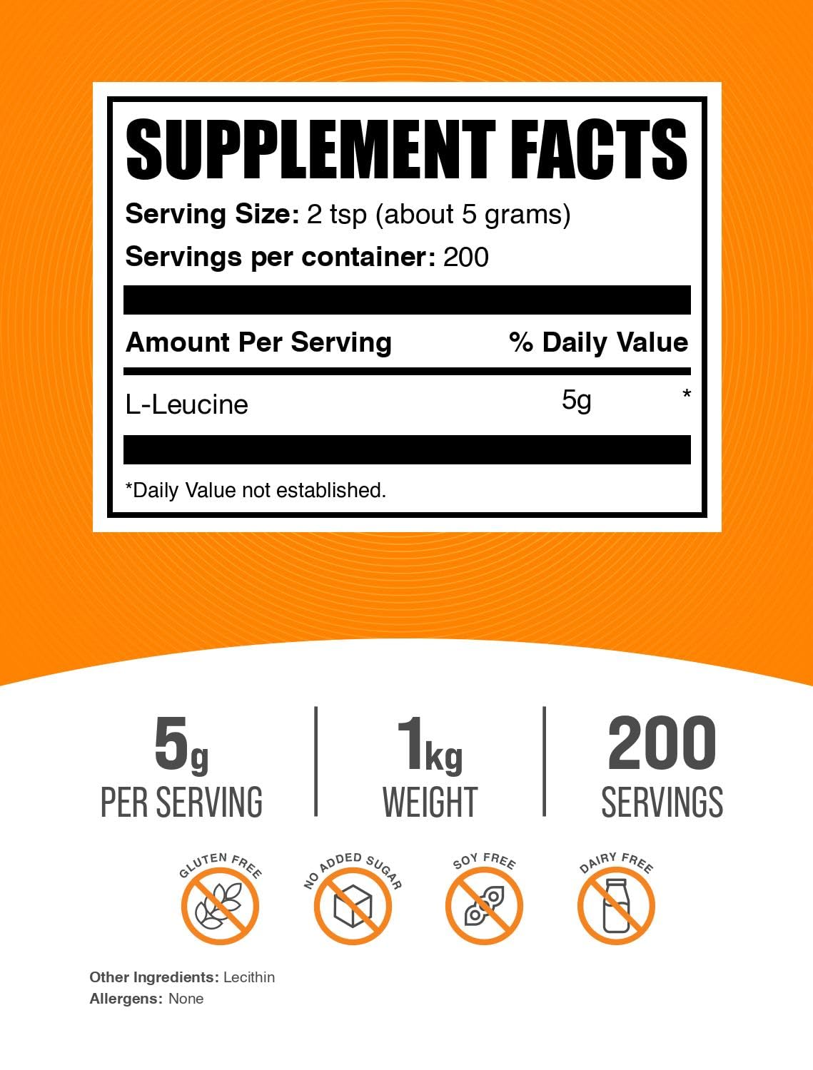 BulkSupplements detalle del polvo de L‑Leucina, textura fina que facilita mezcla rápida