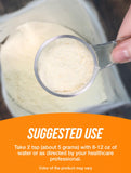 BulkSupplements comparación de porción con cuchara y balanza, dosificación precisa