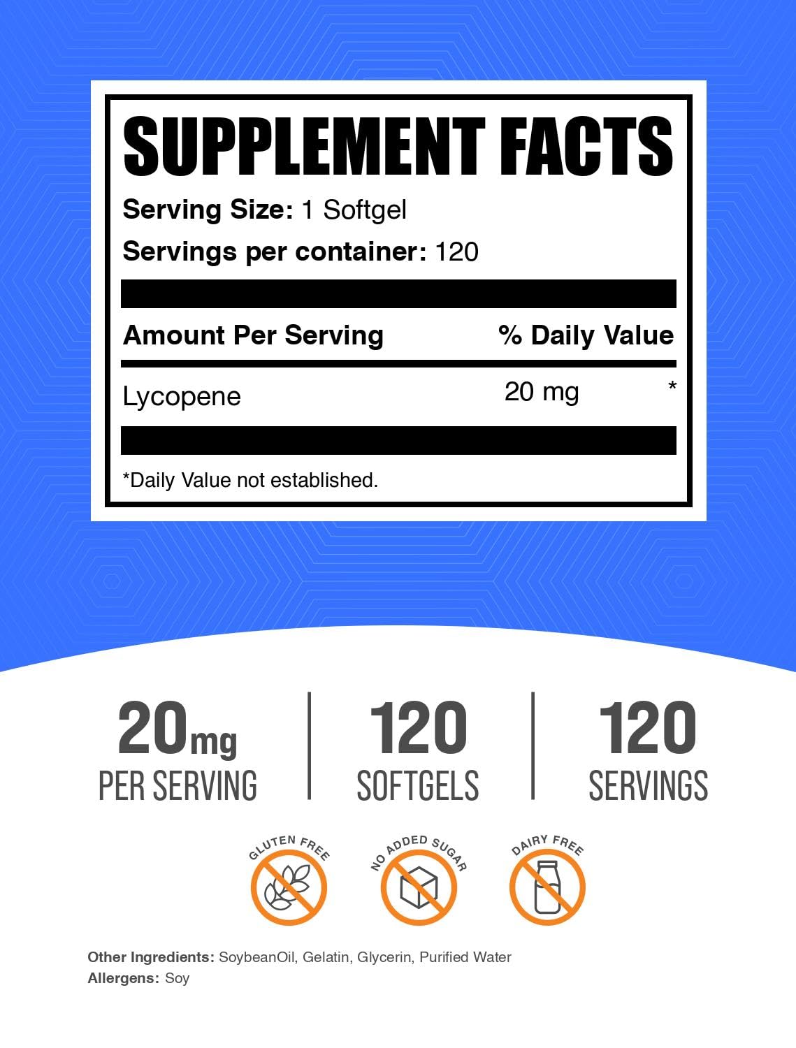 BulkSupplements primer plano de softgel de licopeno mostrando textura y tamaño