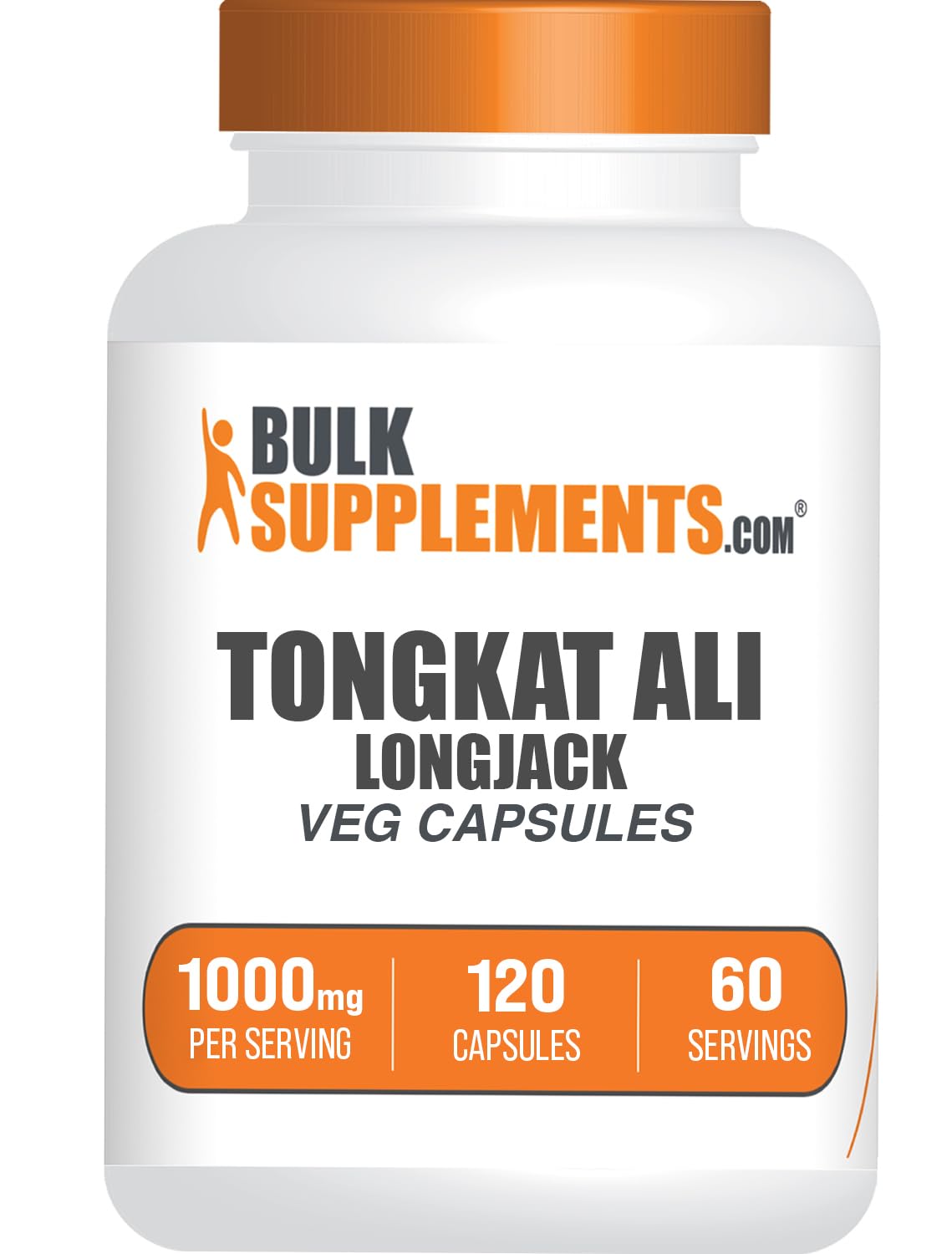 BulkSupplements presentación frontal de Longjack extracto en cápsulas y beneficio de dosificación clara