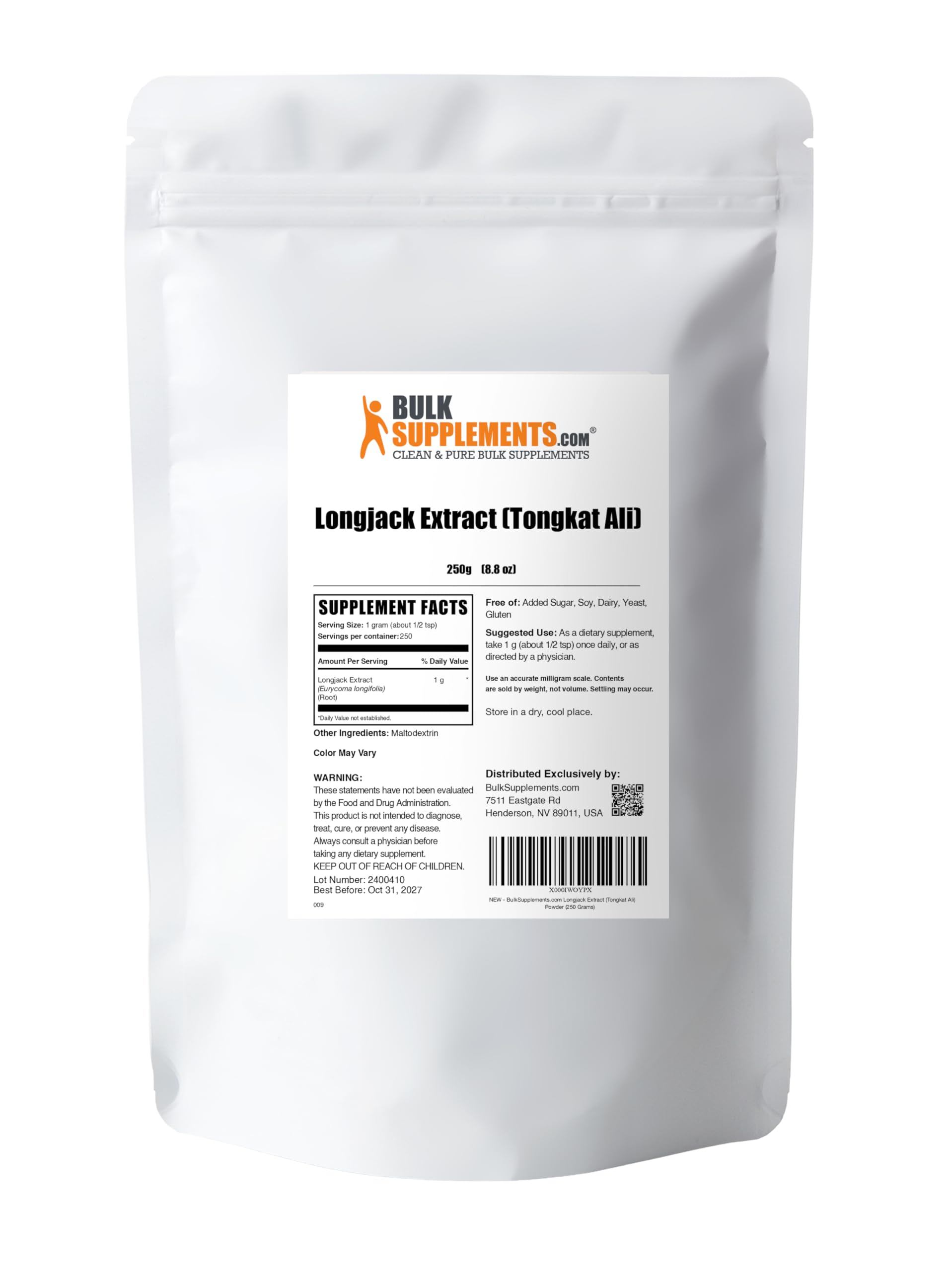 BulkSupplements comparación de tamaño con mano para referencia de cantidad