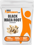 BulkSupplements envase frontal de Maca negra mostrando presentación y tamaño
