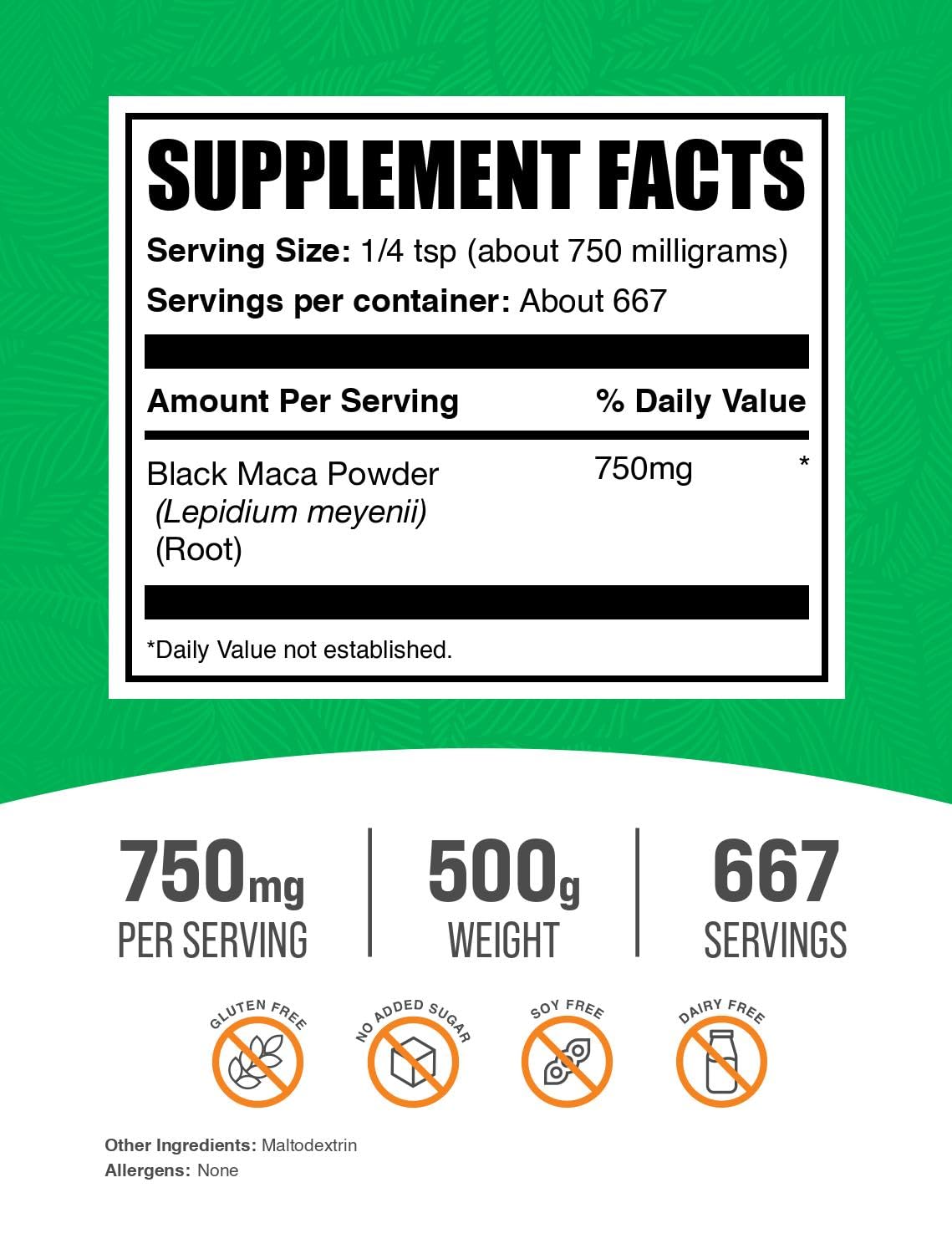 BulkSupplements polvo de Maca negra en primer plano con textura fina y pura