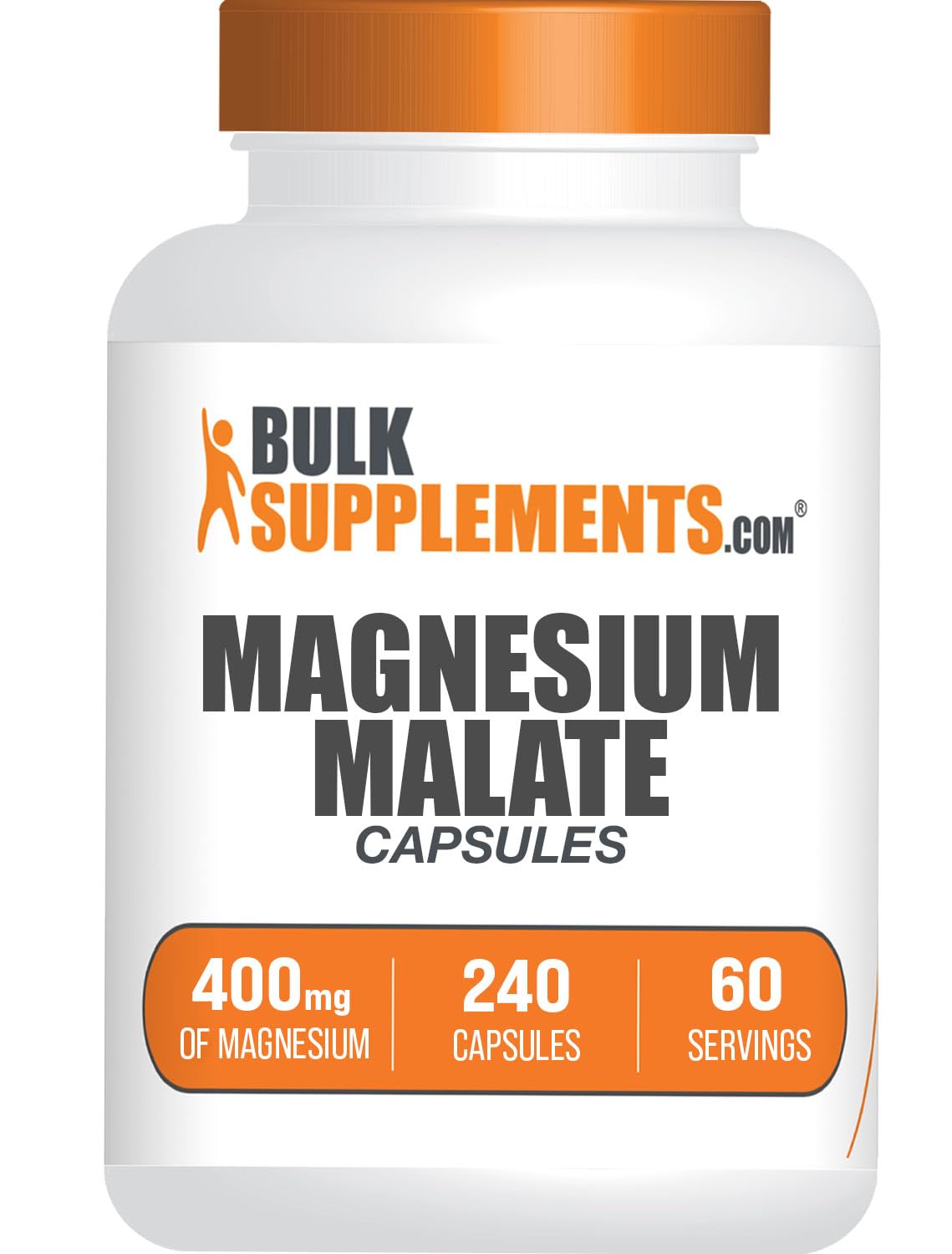 BulkSupplements frasco frontal de Magnesium Malate 240 cápsulas, calidad confiable