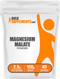 BulkSupplements envase frontal de Magnesium Malate, presentación clara y sin sabor