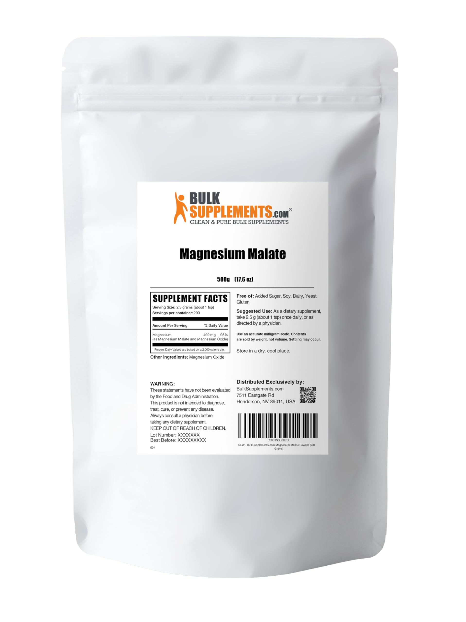 BulkSupplements envase junto a una mano para comparar el tamaño del paquete