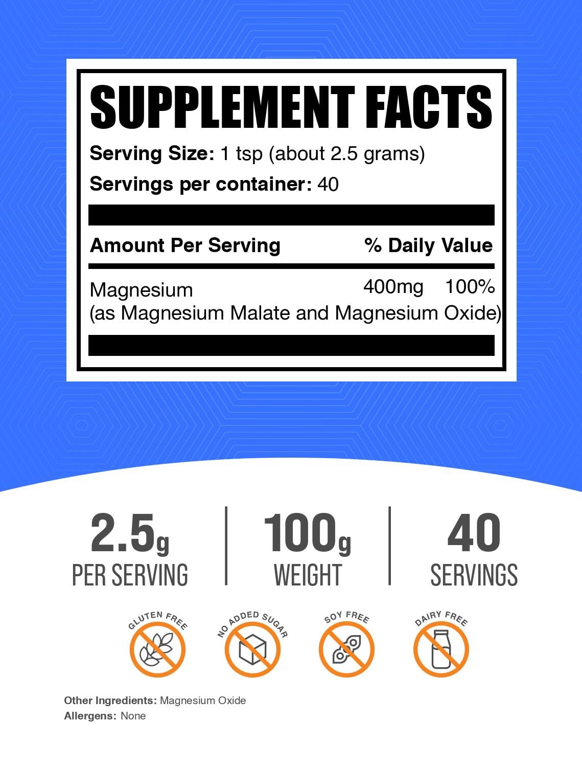 BulkSupplements polvo de Magnesium Malate muestra textura fina, fácil disolución