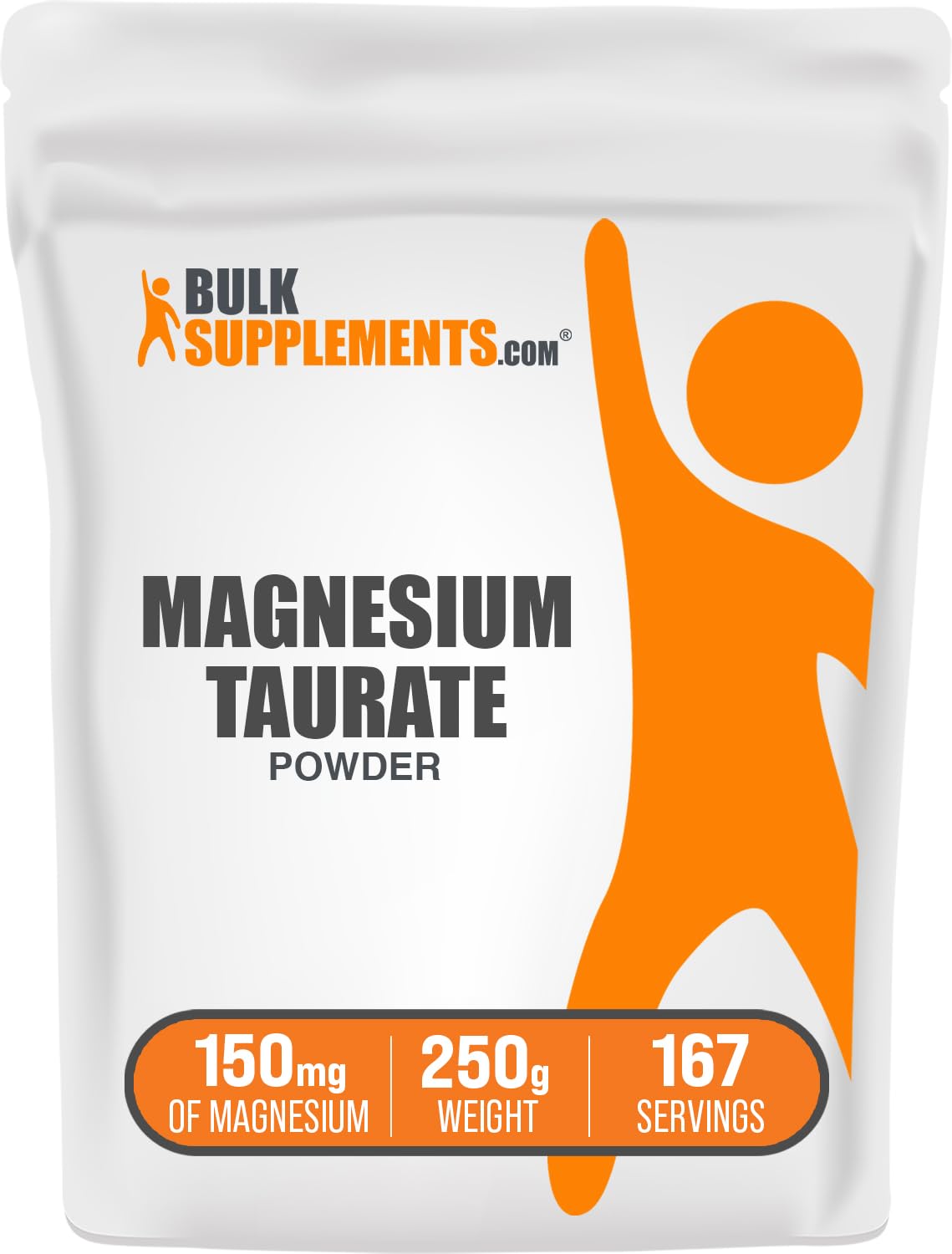 BulkSupplements envase frontal de Magnesium Taurate mostrando el tamaño y formato