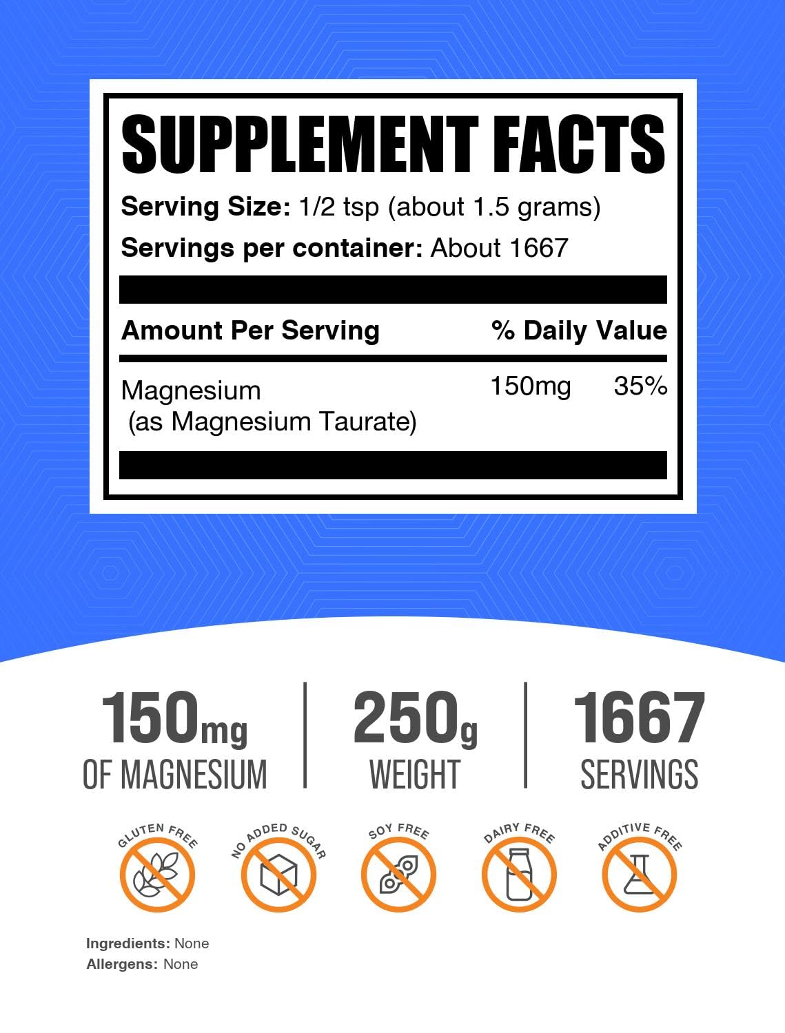 BulkSupplements textura de polvo fino de Magnesium Taurate para mezcla rápida