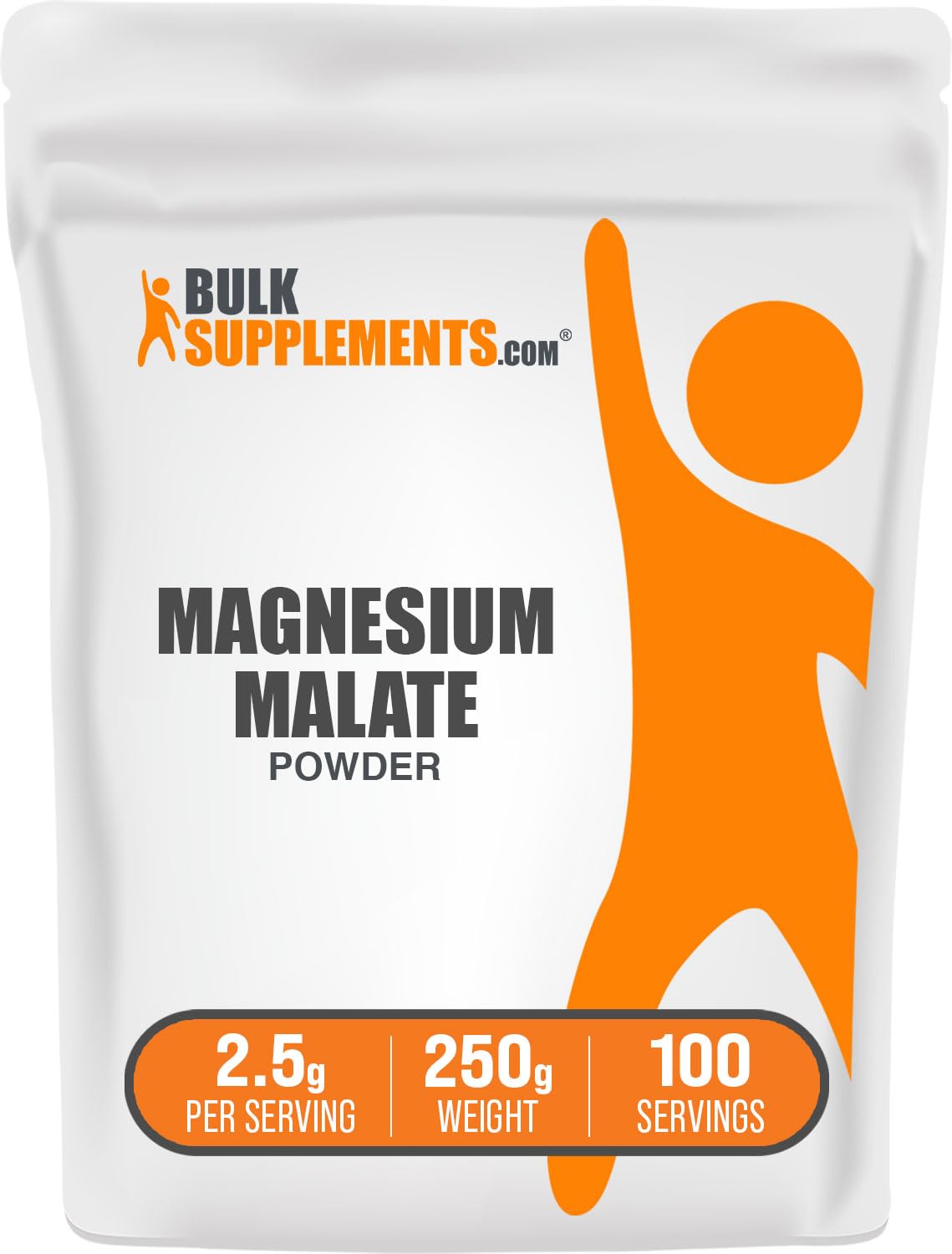 BulkSupplements envase frontal del malato de magnesio mostrando marca y tamaño