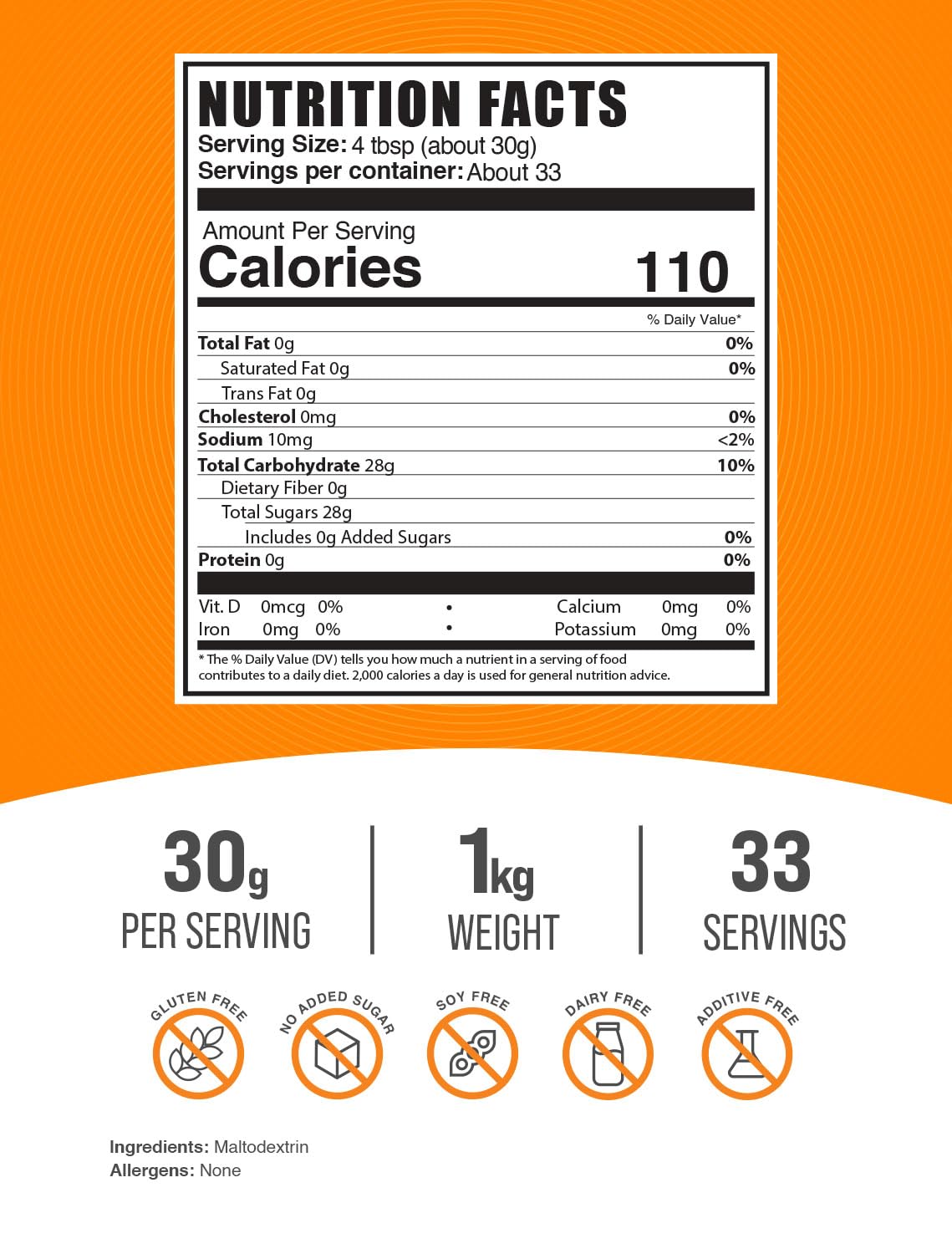 BulkSupplements textura fina de polvo de maltodextrin, fácil disolución visible