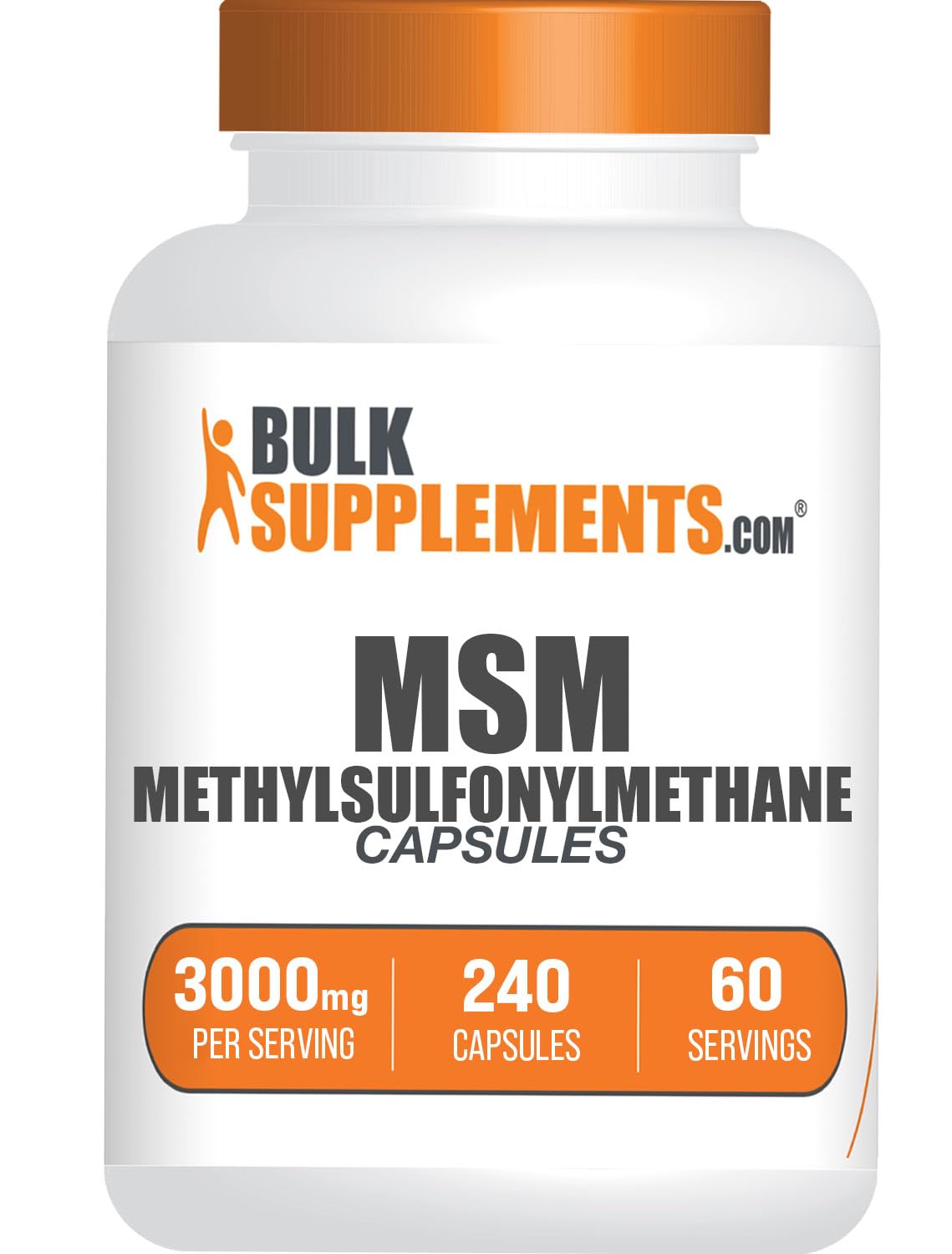 BulkSupplements frasco frontal mostrando etiqueta clara y cantidad de cápsulas