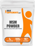 BulkSupplements envase frontal de MSM polvo con información clara