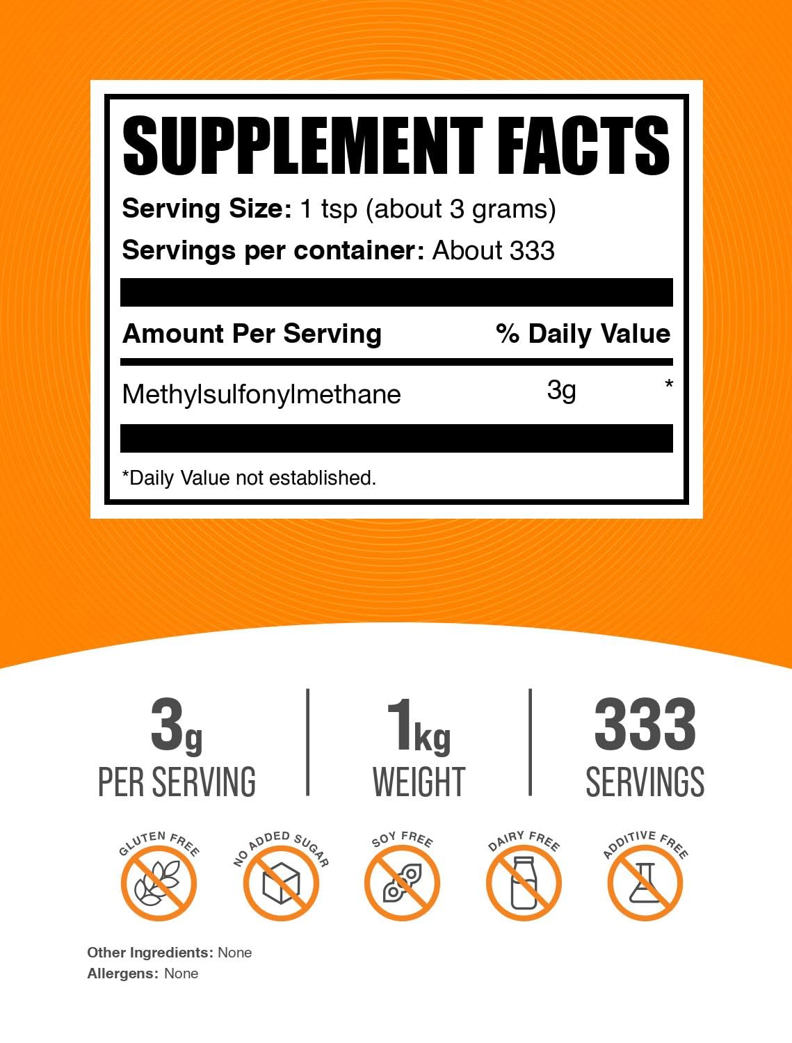 BulkSupplements detalle de polvo de MSM textura fina, fácil disolución