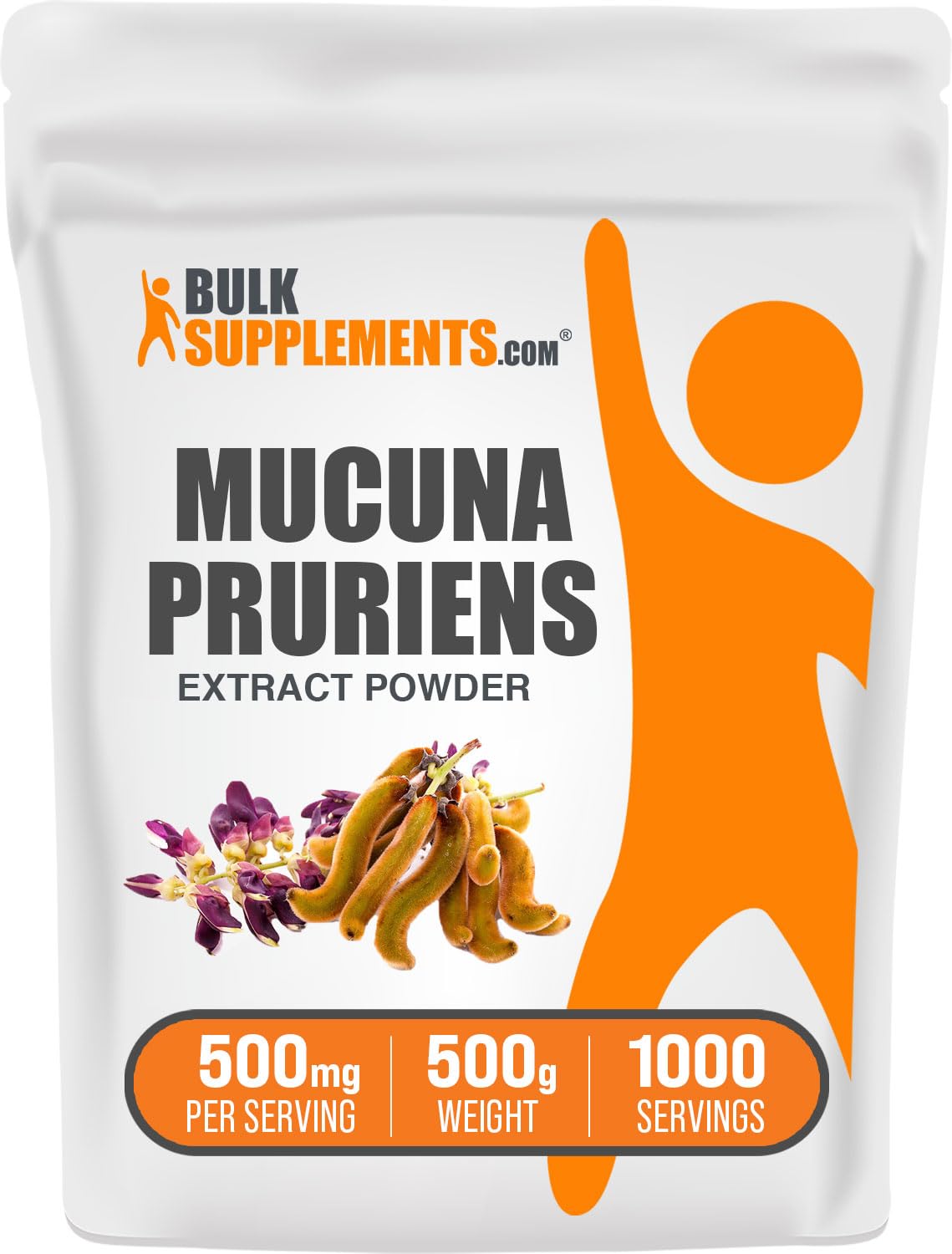 BulkSupplements frasco frontal del Mucuna pruriens mostrando etiqueta clara y formato
