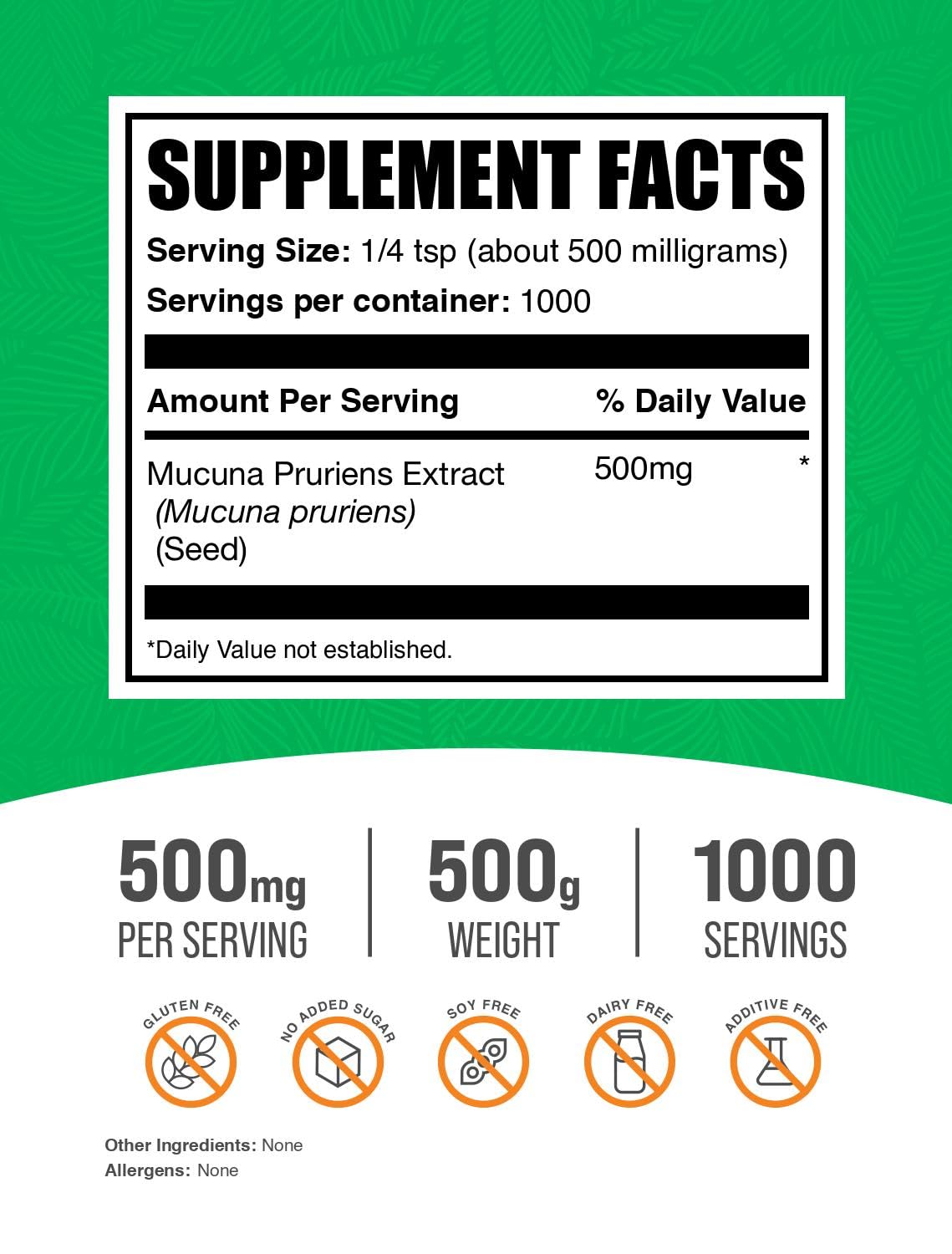 BulkSupplements polvo de Mucuna pruriens en primer plano, textura fina para mezclar