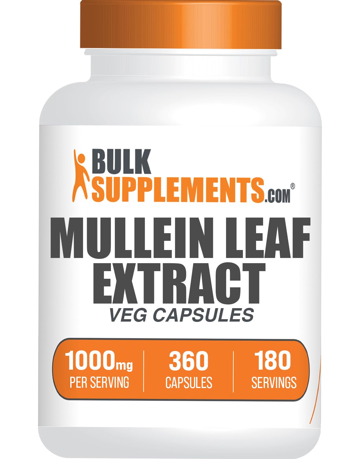 BulkSupplements envase frontal de Mullein Leaf mostrando tamaño y etiqueta clara