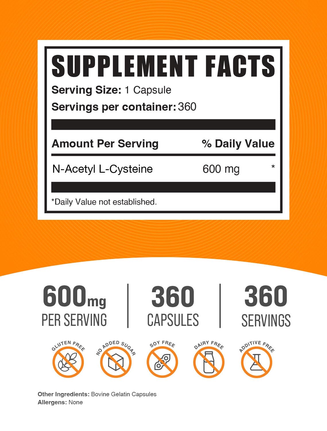 BulkSupplements cápsulas NAC en mano, dosis práctica para uso diario