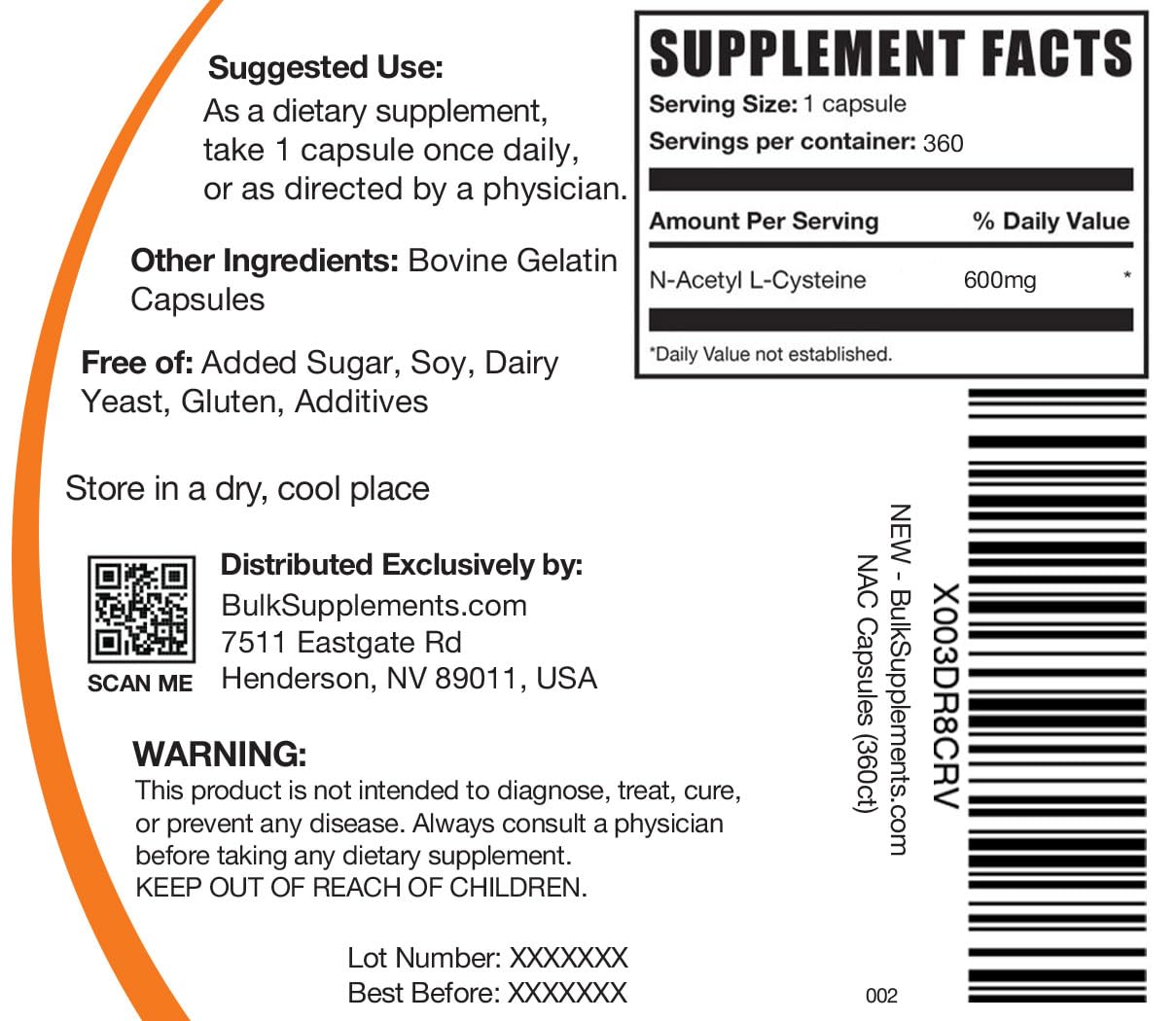 BulkSupplements frasco de NAC sobre encimera, integración en rutina diaria