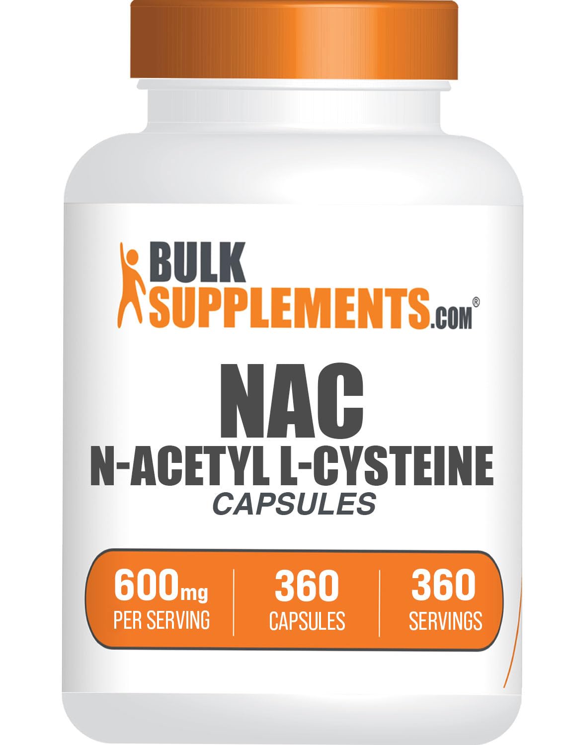 BulkSupplements envase NAC 600 mg frente, información clara y confianza
