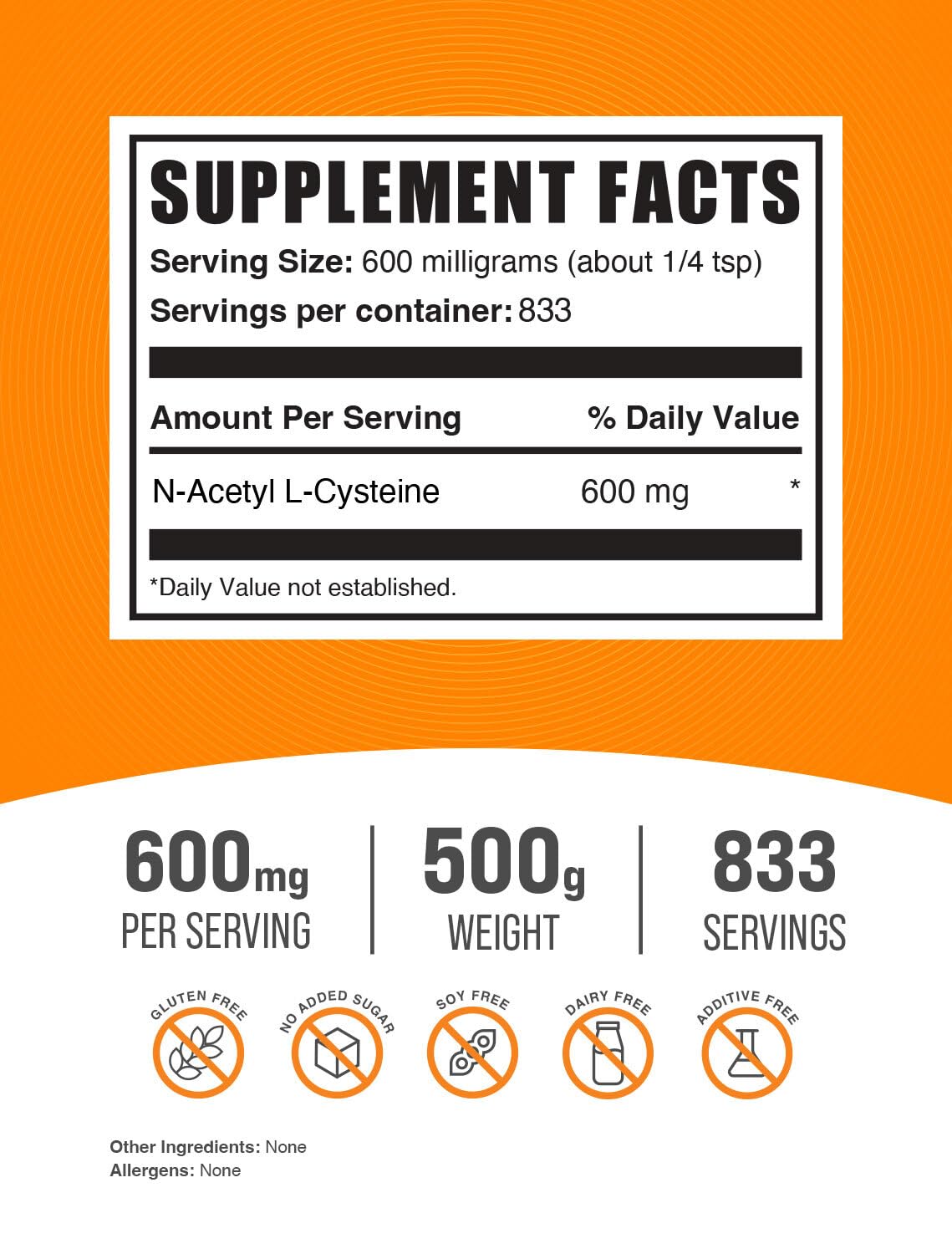 Textura del polvo BulkSupplements NAC sin sabor para fácil mezcla