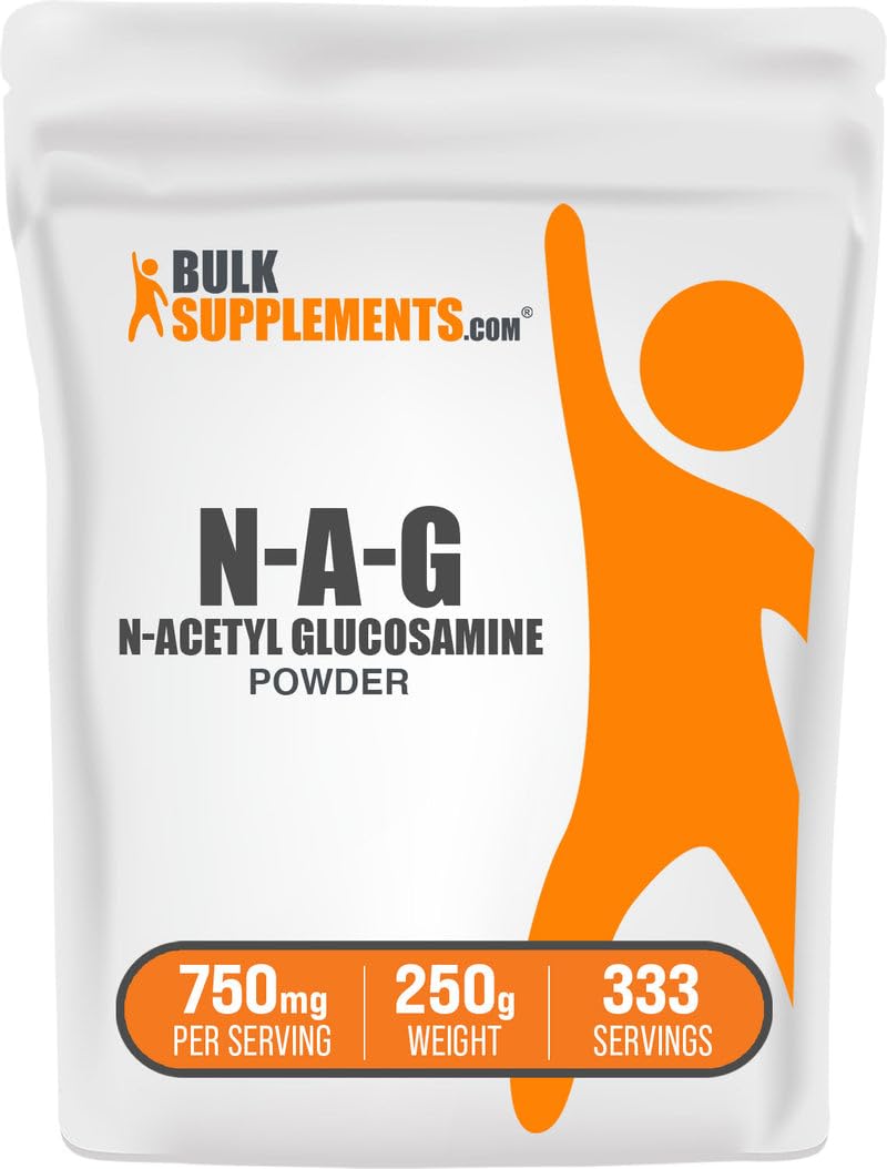 BulkSupplements envase frontal de N-Acetil Glucosamina 250 g, presentación clara y profesional
