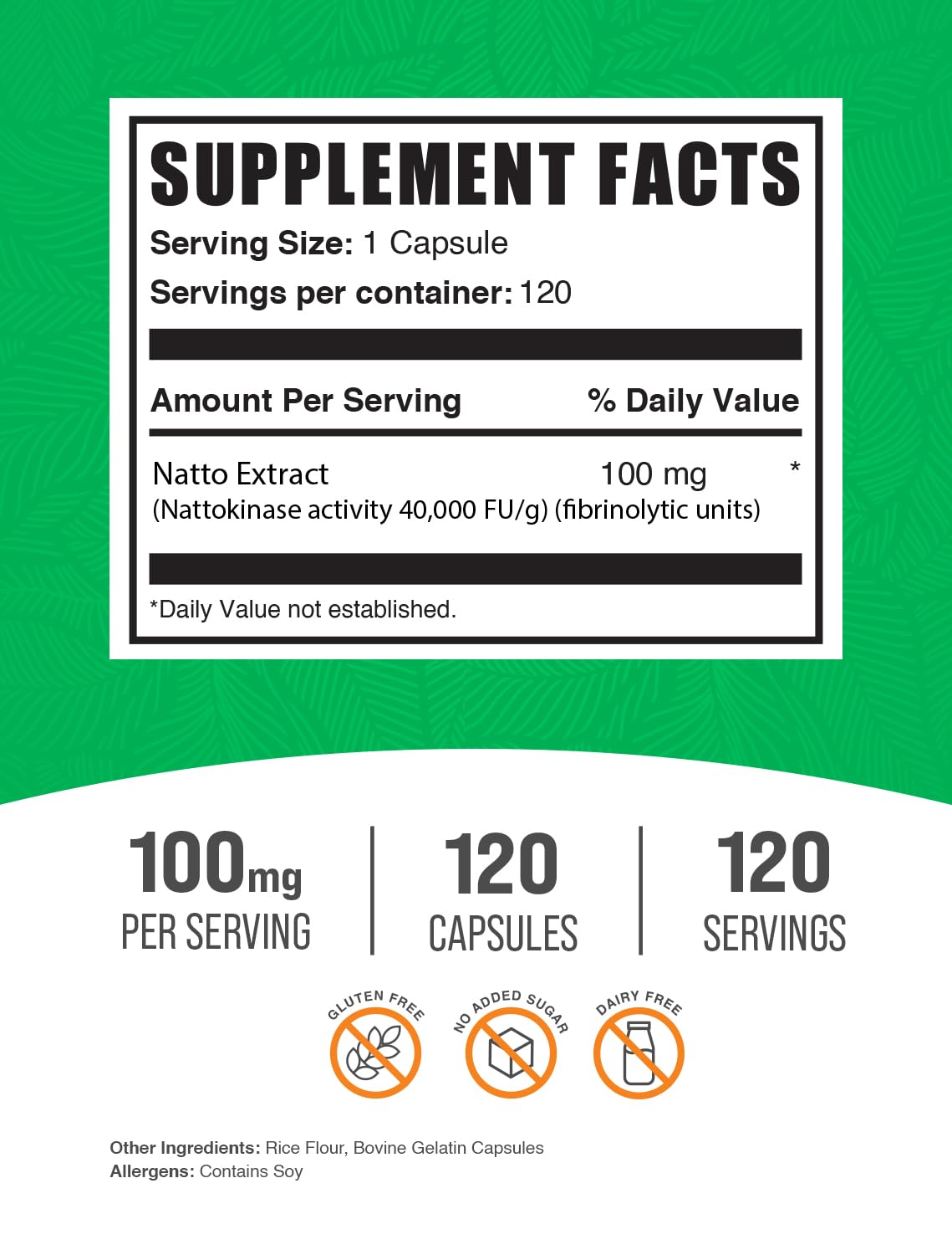 BulkSupplements cápsula de nattokinase 100 mg mostrada en detalle, dosificación precisa