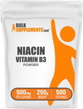 BulkSupplements frente del envase mostrando polvo de vitamina B3 y presentación