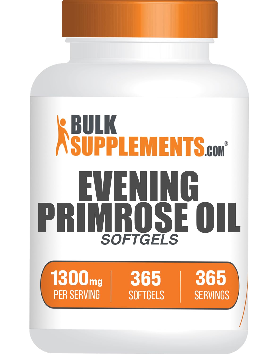 BulkSupplements envase frontal de Evening Primrose Oil mostrando cantidad y formato