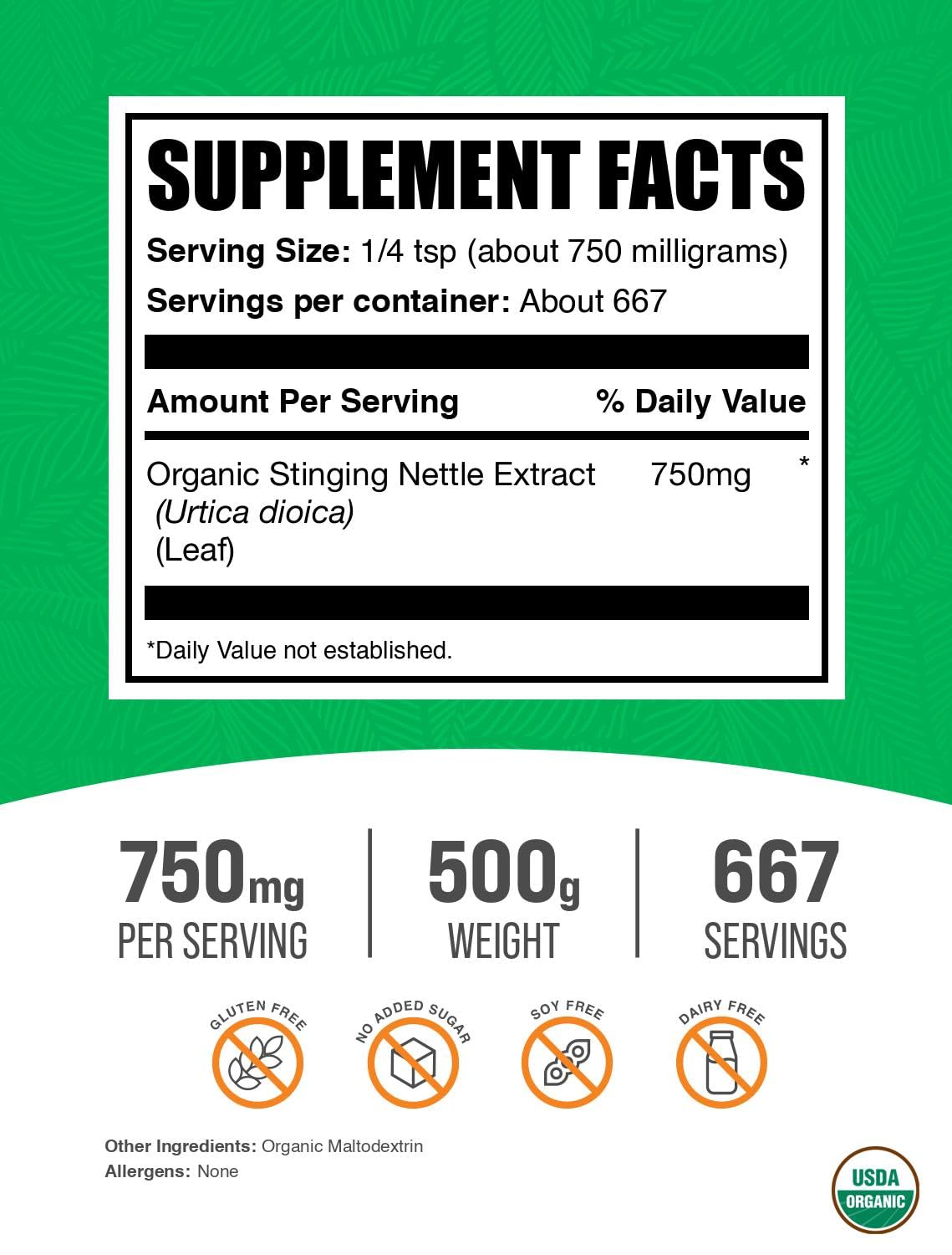 BulkSupplements primer plano de polvo de ortiga mostrando textura fina y uniformidad