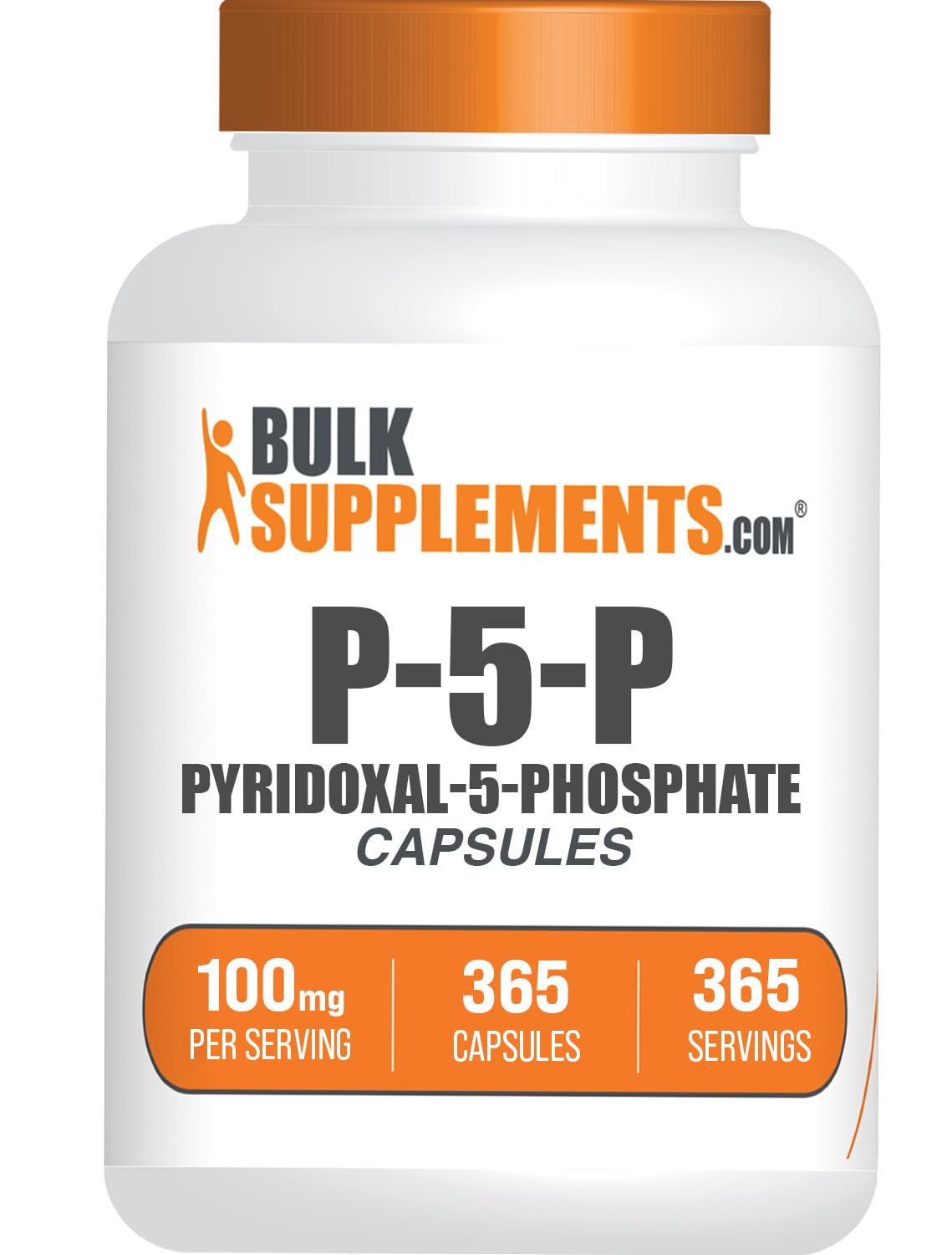 BulkSupplements frasco P5P frente mostrando conteo y formato, confianza en calidad