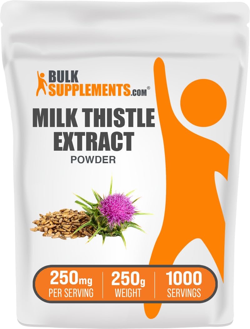 BulkSupplements envase frontal del extracto de cardo mariano mostrando etiqueta y cantidad
