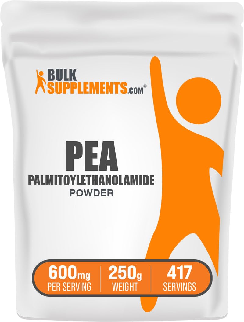 BulkSupplements envase frontal de PEA en polvo mostrando etiqueta y beneficio de pureza