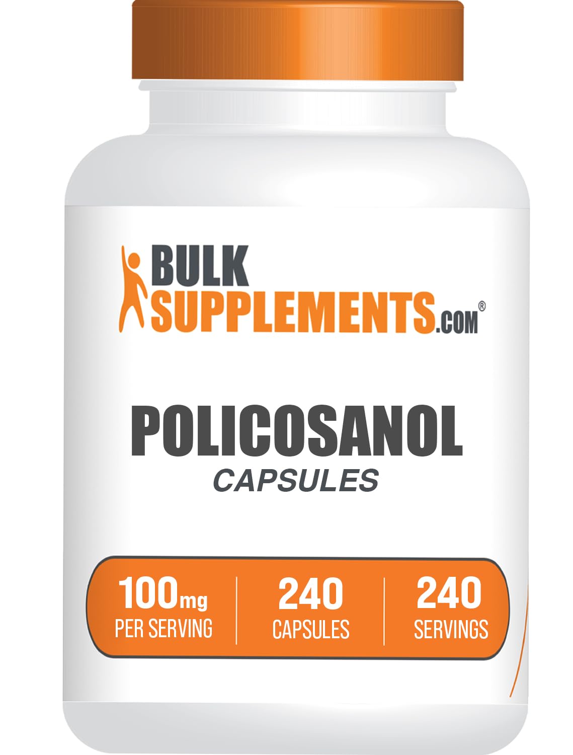 BulkSupplements frasco frontal de Policosanol 240 cápsulas muestra etiquetado claro y cantidad