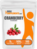 BulkSupplements presentación frontal del polvo de arándano con envase sellado y uso práctico