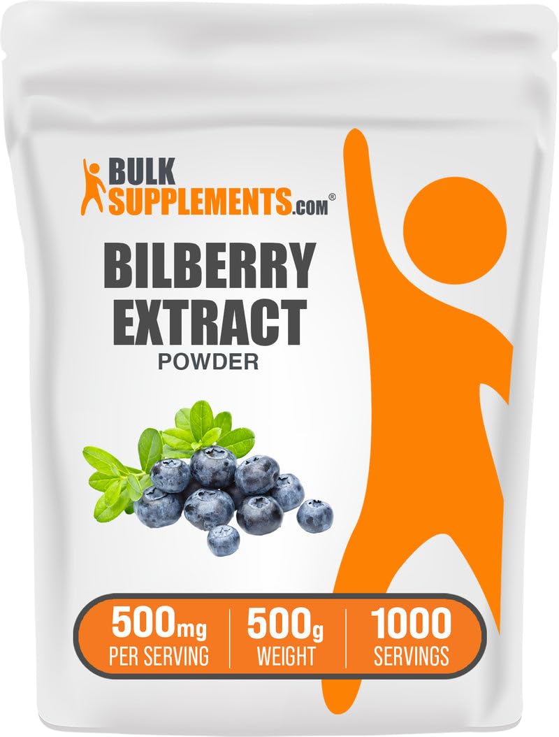 BulkSupplements envase frontal del polvo de extracto de arándano, presentación clara