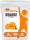 BulkSupplements empaque frontal de polvo de naranja, sabor natural y práctico