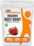 BulkSupplements empaque frontal de polvo de remolacha orgánica, presentación clara