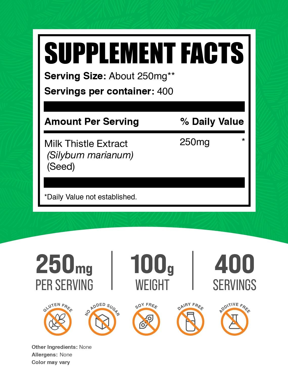 BulkSupplements polvo de cardo mariano en primer plano, textura fina para mezclar fácilmente