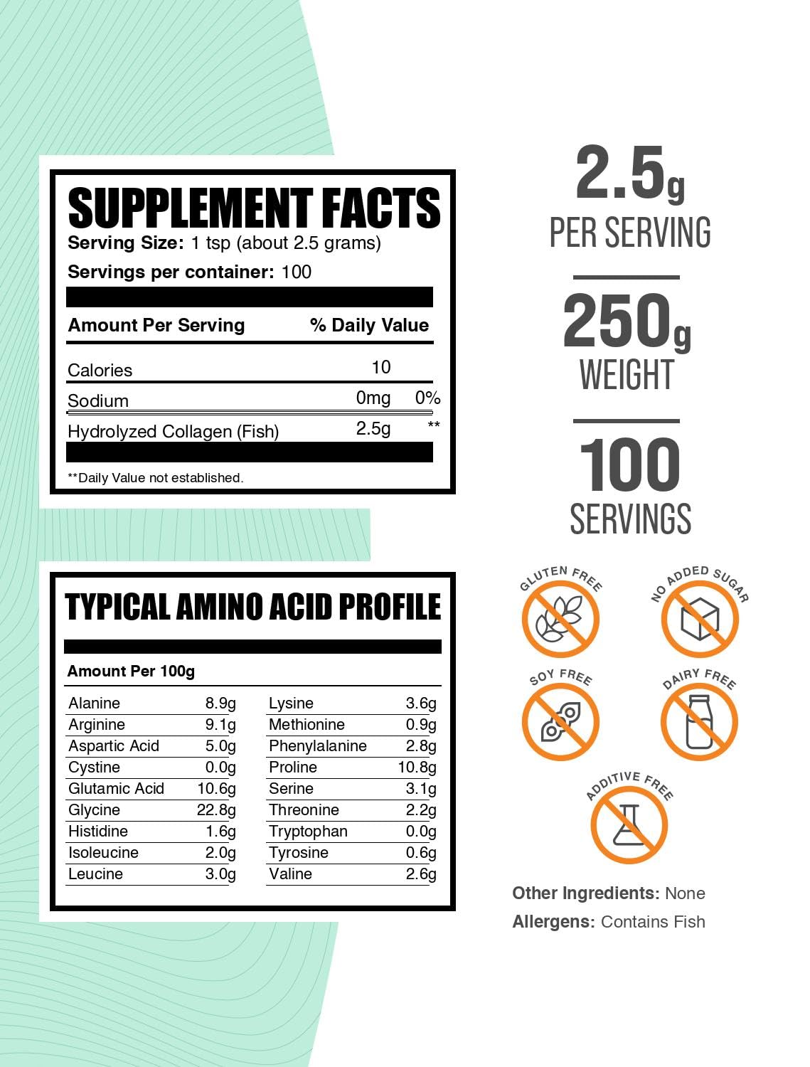 BulkSupplements textura del polvo de colágeno marino para mezcla rápida