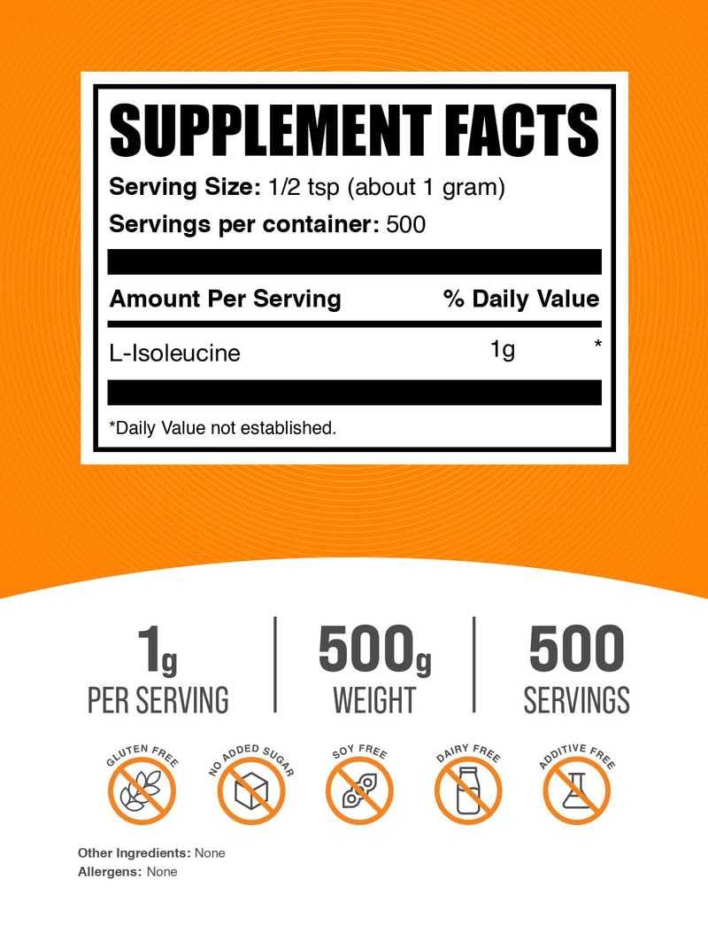 BulkSupplements textura del polvo de L-isoleucina en primer plano para mezcla fácil