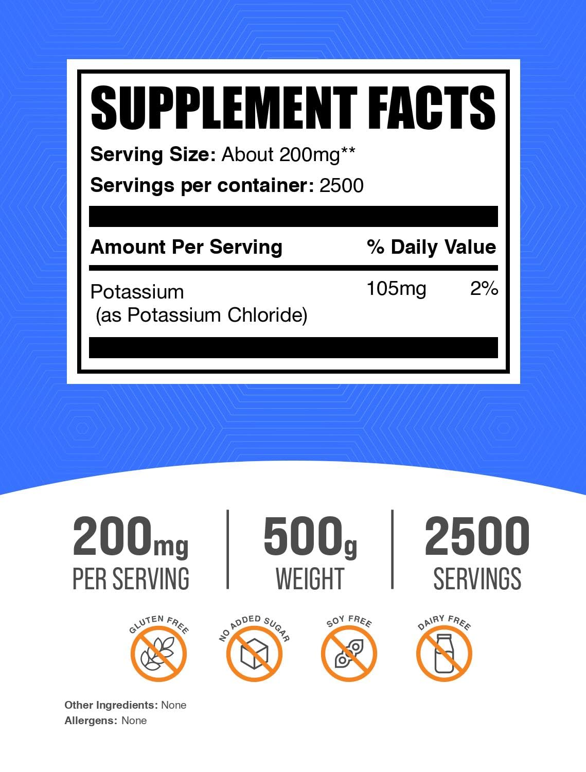 BulkSupplements polvo de cloruro de potasio en cuchara, textura fina para mezclas fáciles